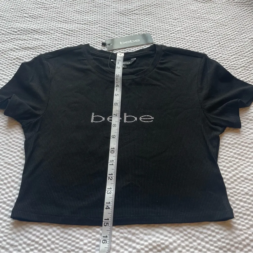 Bebe Black Crop Fitted T-Shirt Size Large(G) - Image 4