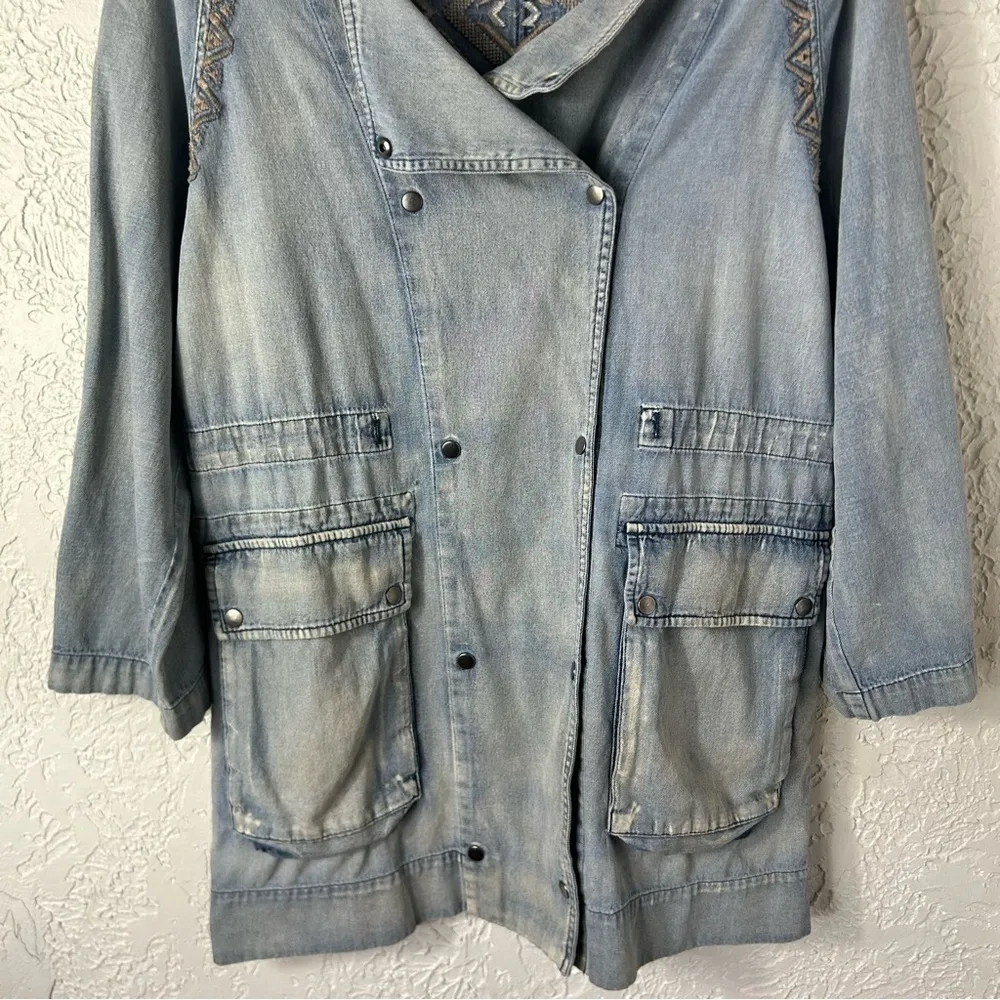 Miss Me | Duster Denim Distressed Southwestern BOHO Size M - Image 8