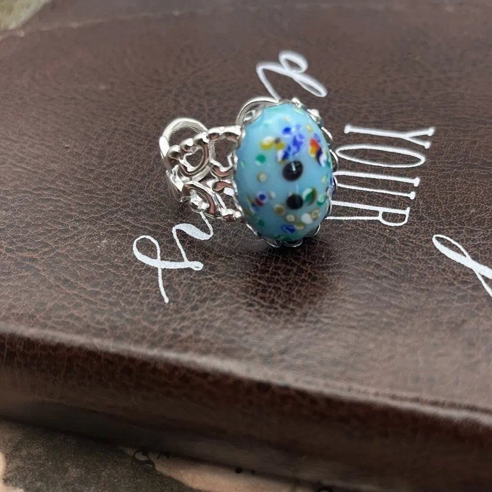 Handmade Vintage Millefiori Glass Cabochon Ring | Adjustable | One of a Kind Blue - Image 6
