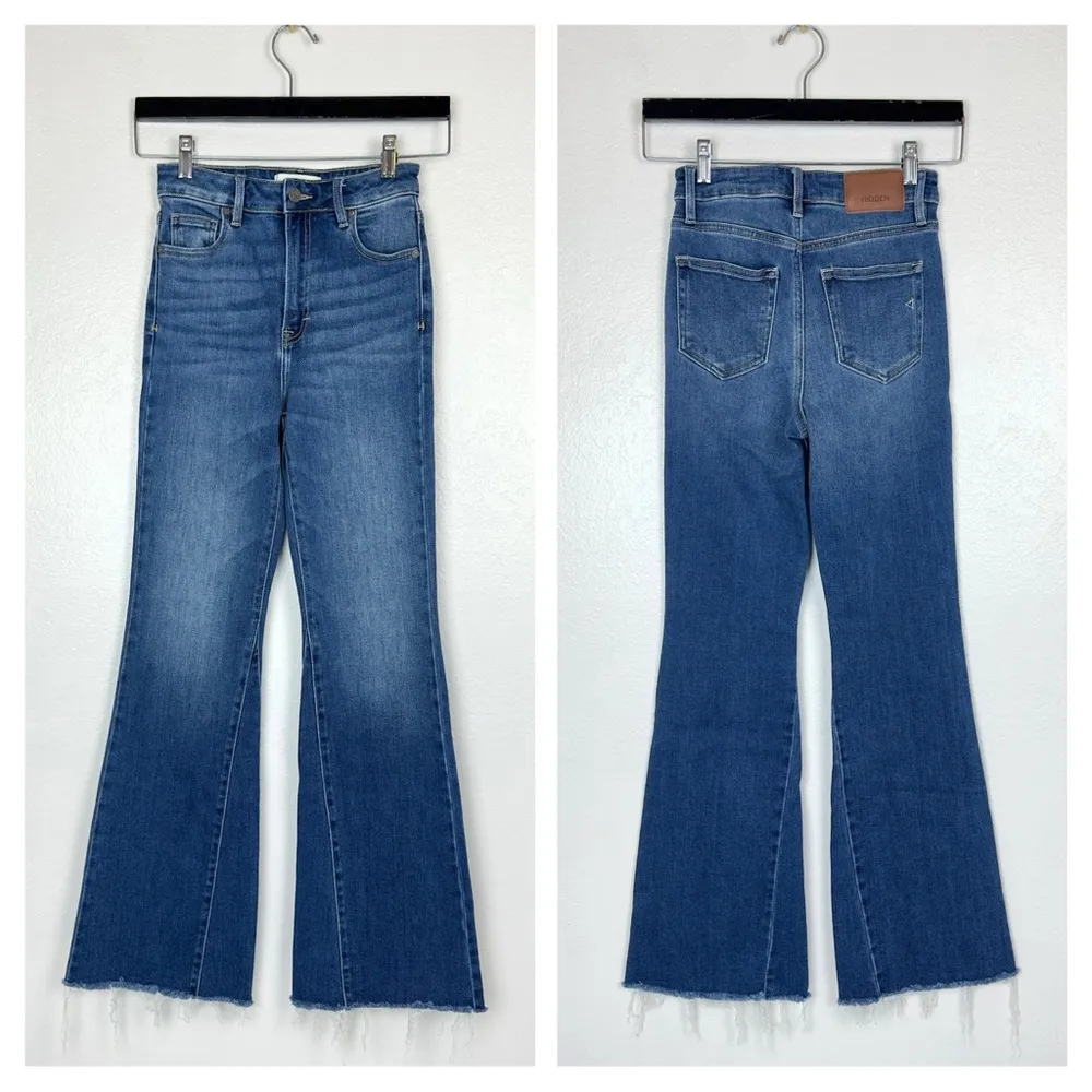 Hidden • [Happi] Dark Insert Flare Jean • Sz 24 Blue - Image 4