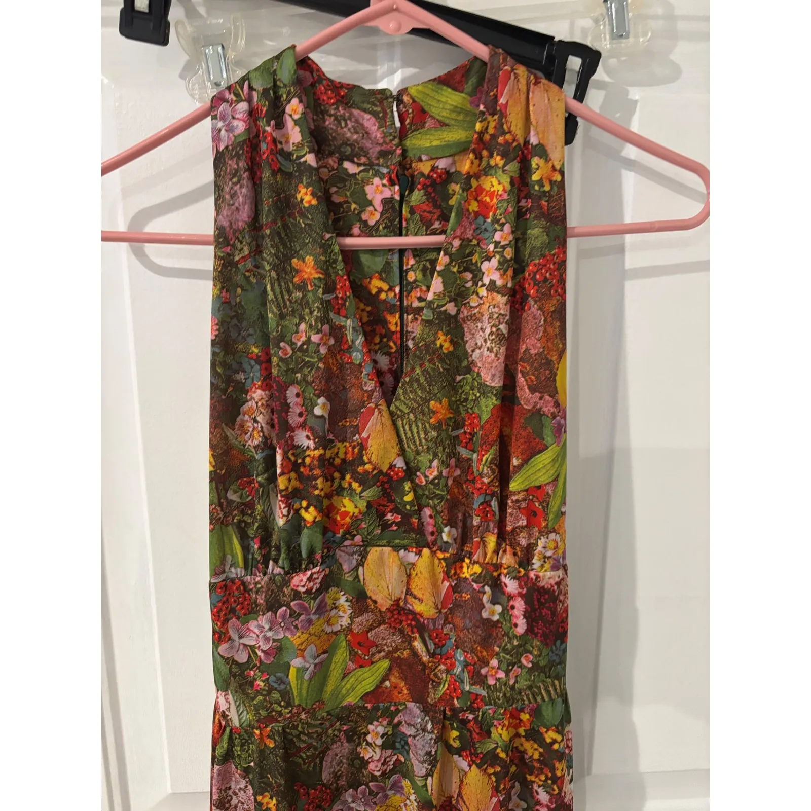 Vintage ILGWU Floral Maxi Dress Sleeveless V Neck Party‎ Cocktail Dress Sz 10 - Image 2