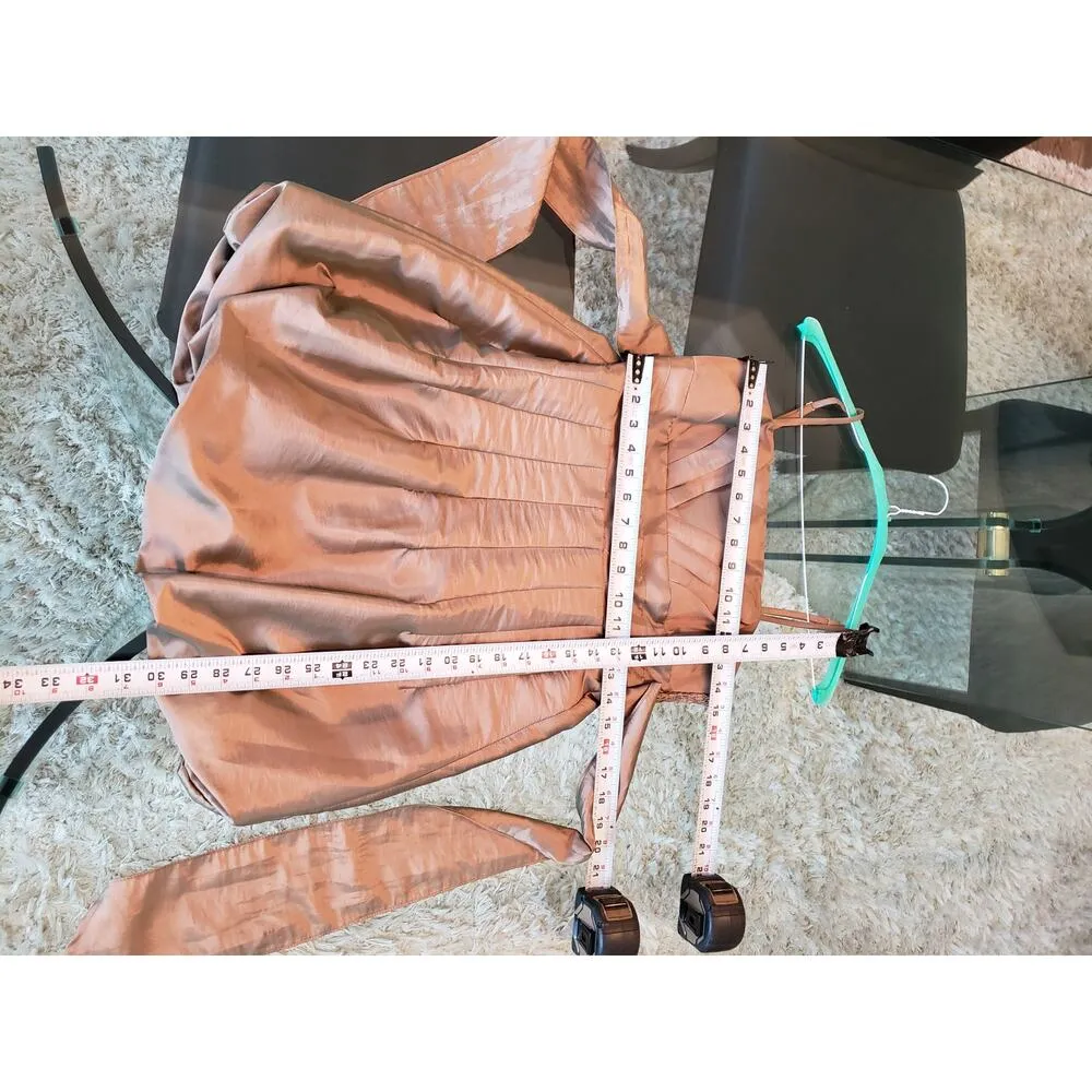 SOLUTION Cocktail Dress Women M Gold Metallic Strapless Party Evening Formal Size M - Image 12