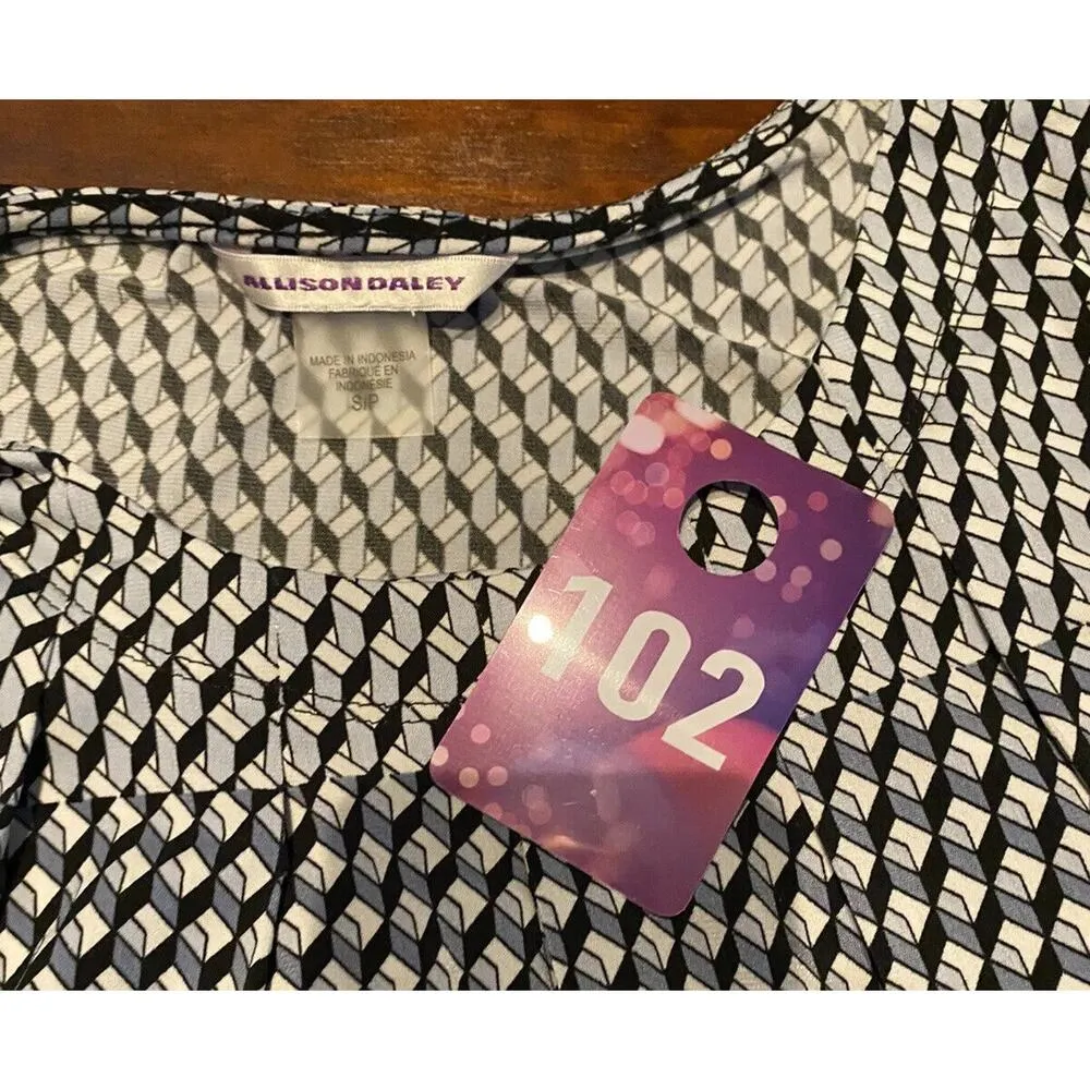 Allison Daley Women’s Geometric Blue Black Sleeveless Tank Blouse Petite Small - Image 7