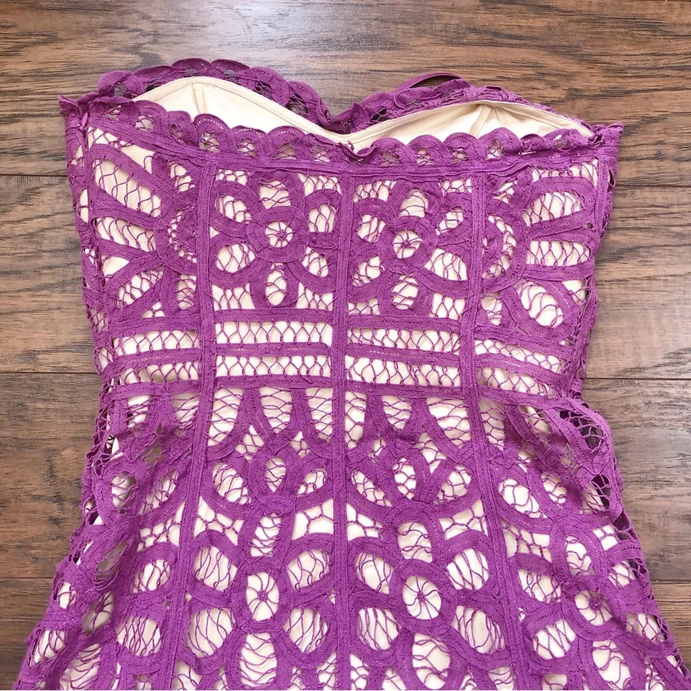Betsey Johnson • vintage Y2K lace dress purple strapless tape crochet antique - Image 10