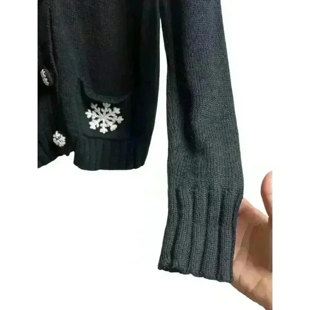 Tiara International Black Snowflake Sweater Christmas Cardigan Medium - Image 6