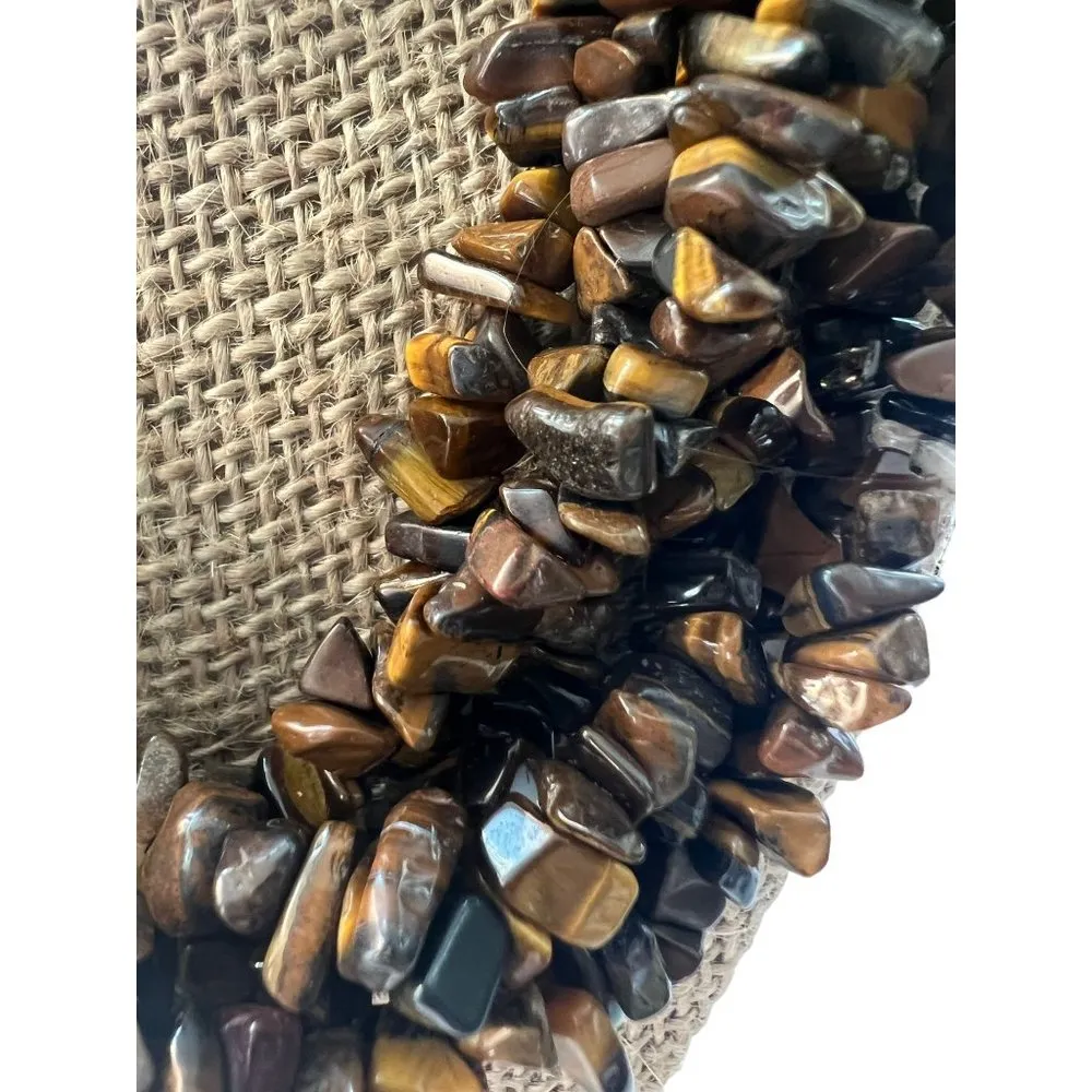 Multi Strand Tigers Eye Chip Necklace Black Button Clasp Collar 19" NWT - Image 2