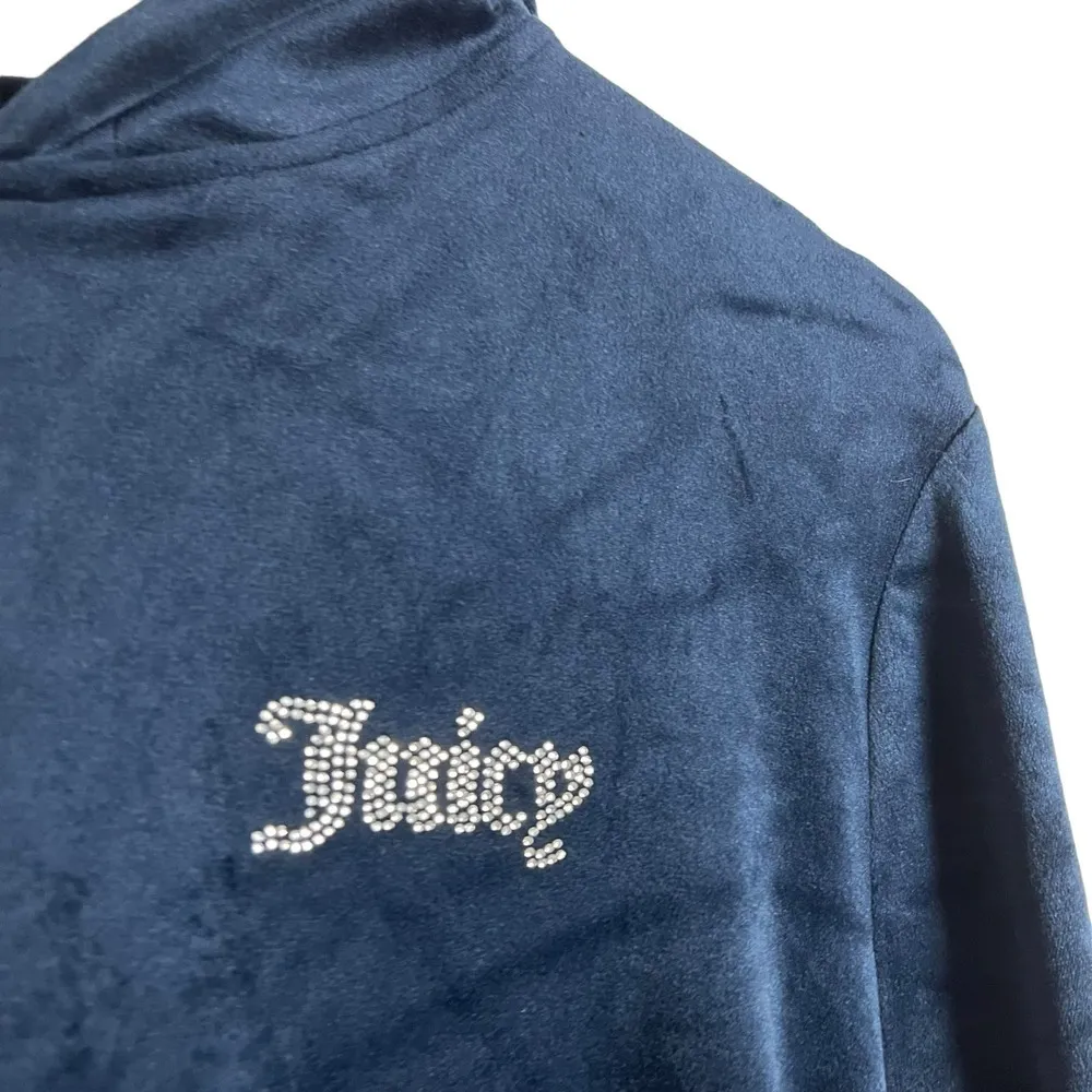 Juicy Couture Navy Blue Y2K Velour Long Sleeve Zip Up Tracksuit Hoodie Size L - Image 2
