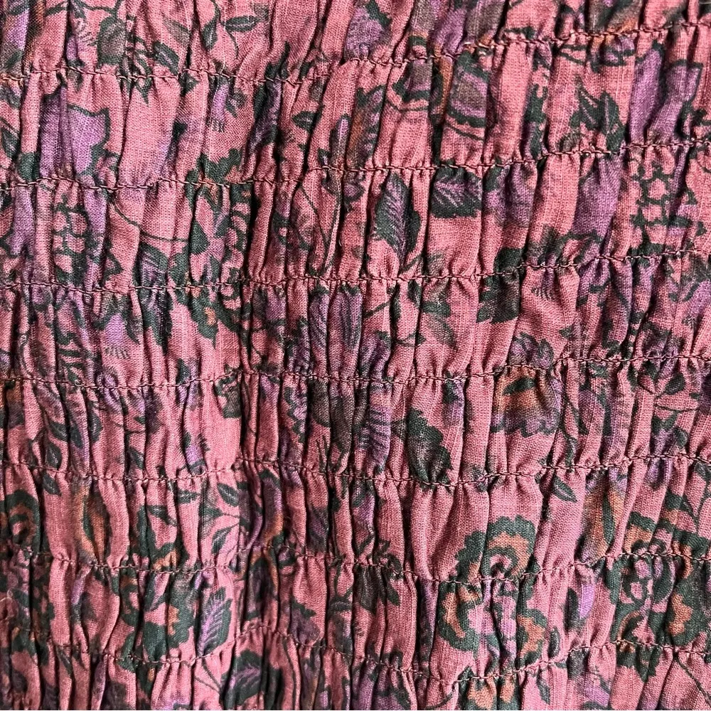 Floral Smocked Mini Dress in Burgundy & Black Size L New w/Tag $148 - Image 9