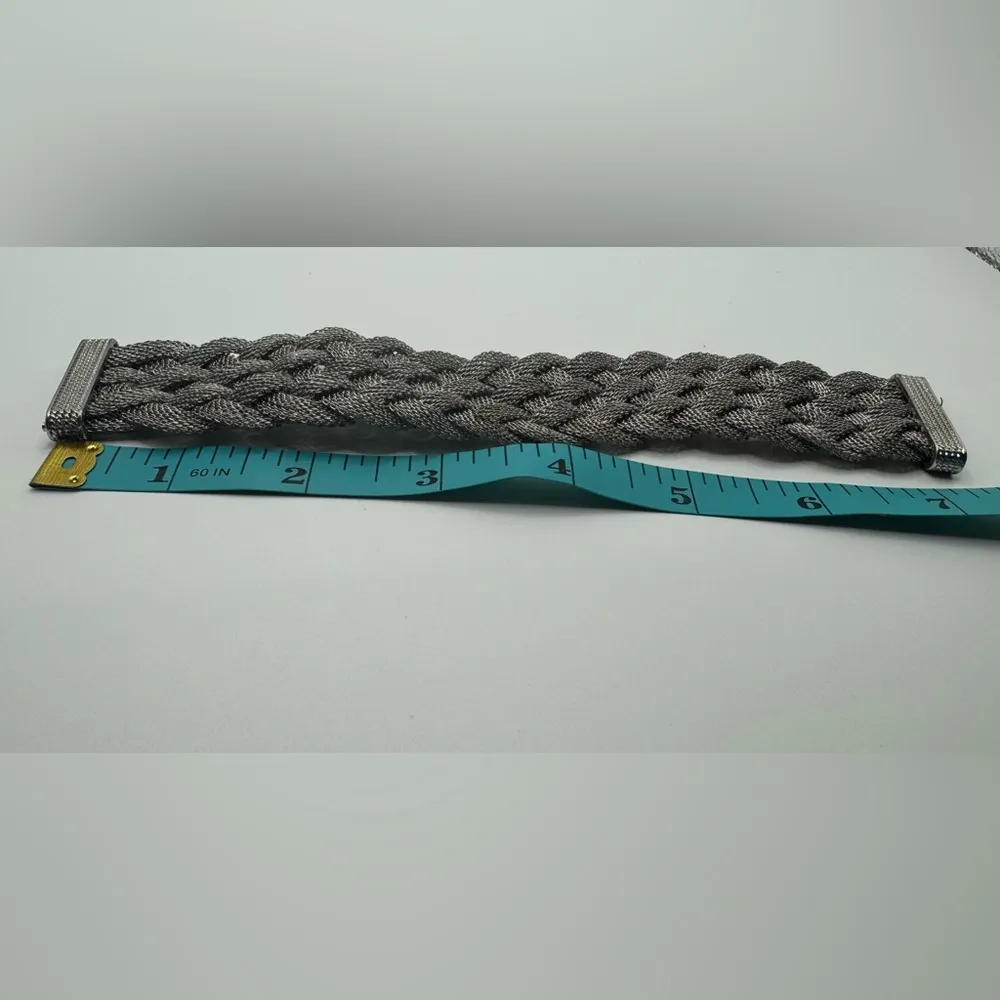 Vintage Silver Tone Metal Mesh Braided Bracelet 7” Length 1.25 Width - Image 4