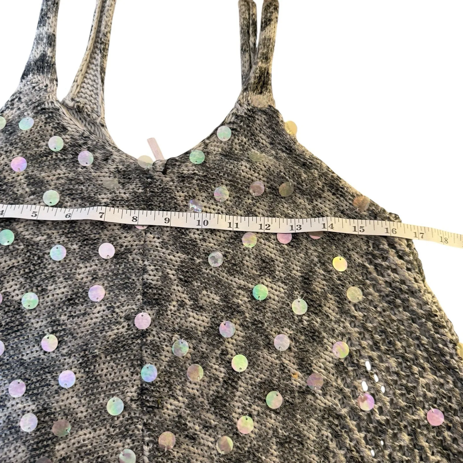 Free People Heather Grey Knitted Tank Tunic Sequins Medium Sparkles Party Event - Image 5