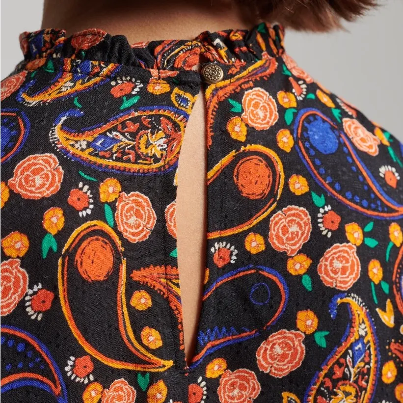 NWT Superdry High Neck Mini Dress In Color Multi Paisley Print - Image 6