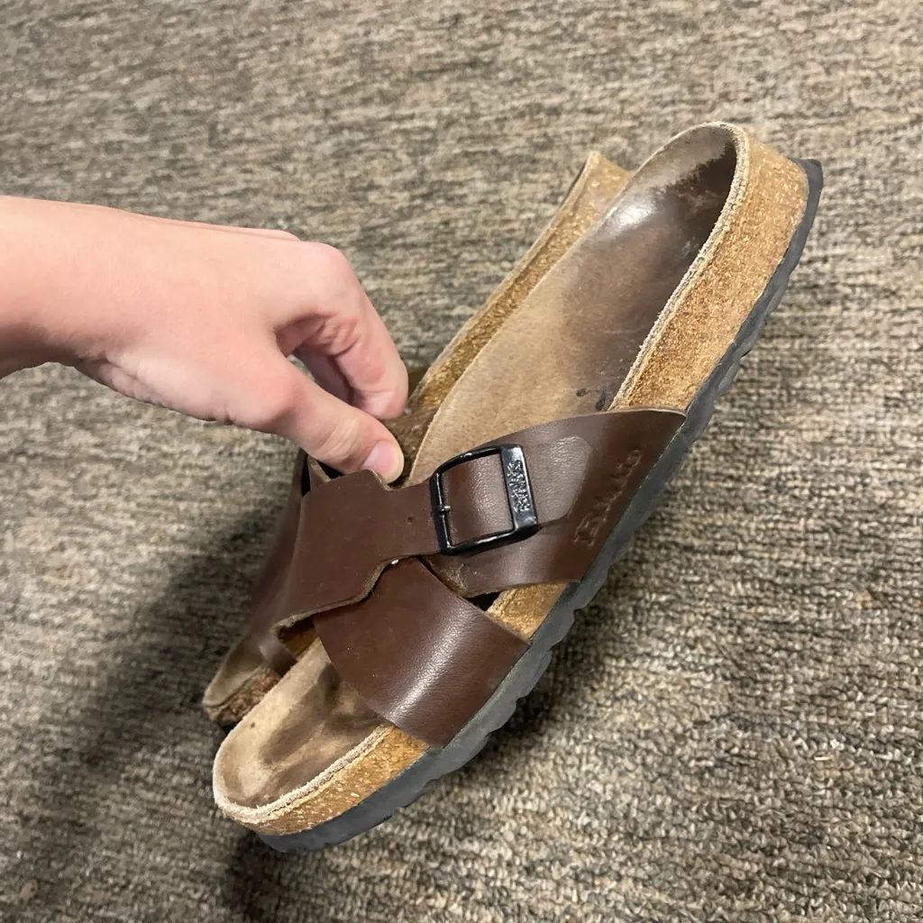 Birki's SANTOSA Cross Strap Slide Sandal  Womens 7 Men’s 5 Color: Brown - Image 2