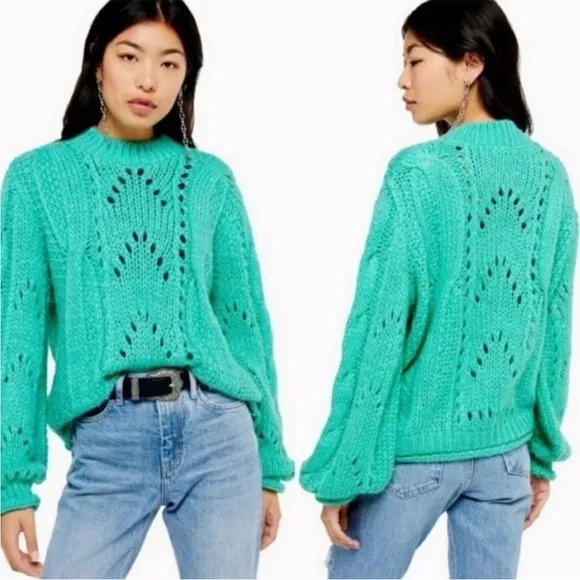NEW Topshop Green Teal Open Knit Sweater Jumper Size 8 /10 - Image 2