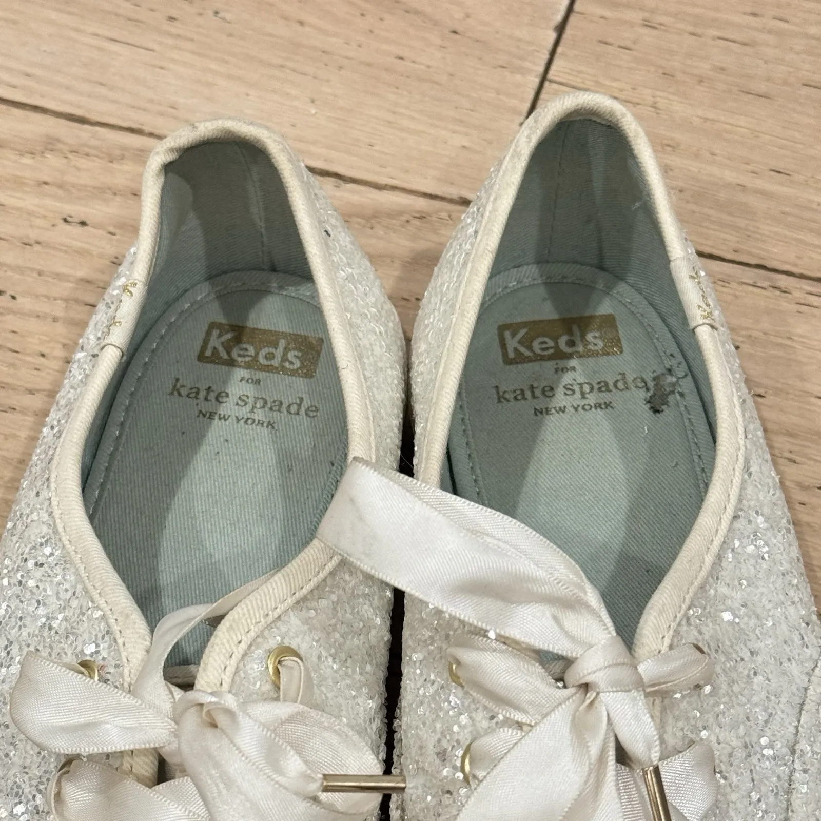 Keds Kate Spade Glitter Sequin White Sneakers Womens Size 9‎ Wedding Party Shoes - Image 8