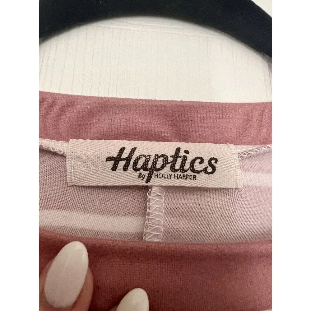 Haptics Women’s Striped Top With Leopard Print Sleeves Size Large - Image 7