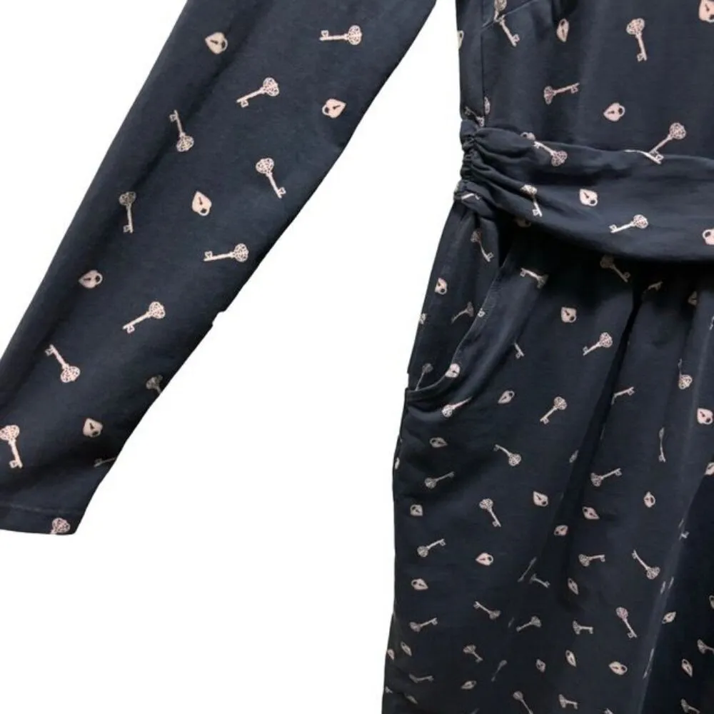 Boden Womens Mabel Long Sleeve Navy Dress With Lock And Key Print Size 8 Blue - Image 4