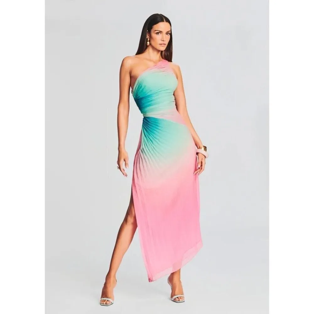 Rococo Sand Maxi Dress in Ombre Small New Womens One Shoulder Cocktail Pink - Image 16