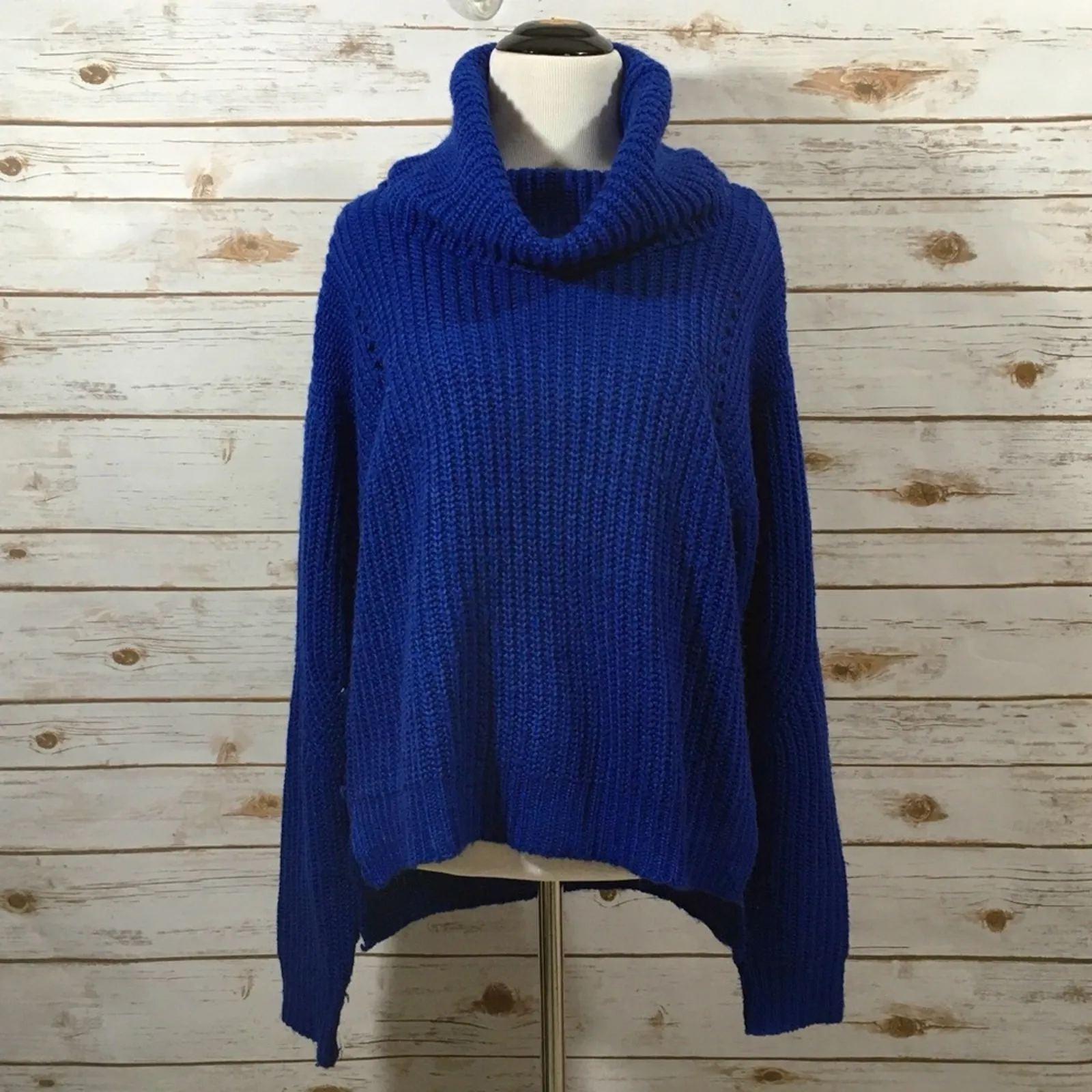 Ten Sixty Sherman Chunky Knit Cowl Neck Sweater - Blue - Medium - Image 6