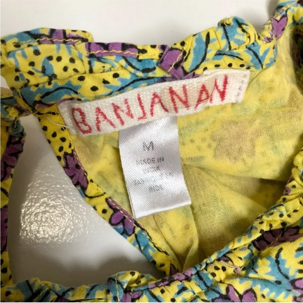 Banjanan Bulbul’s Sister Ruffle Mini Dress Yellow Floral Print Flutter Sleeve M - Image 10