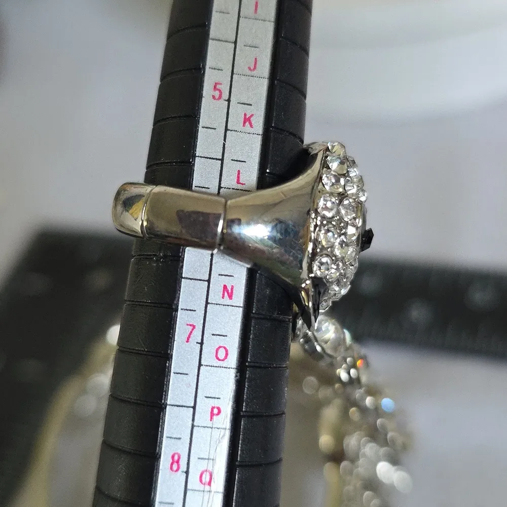 Statement Panda Bear Bracelet with Attached Ring Silver Black Clear Rhinestone - Image 12