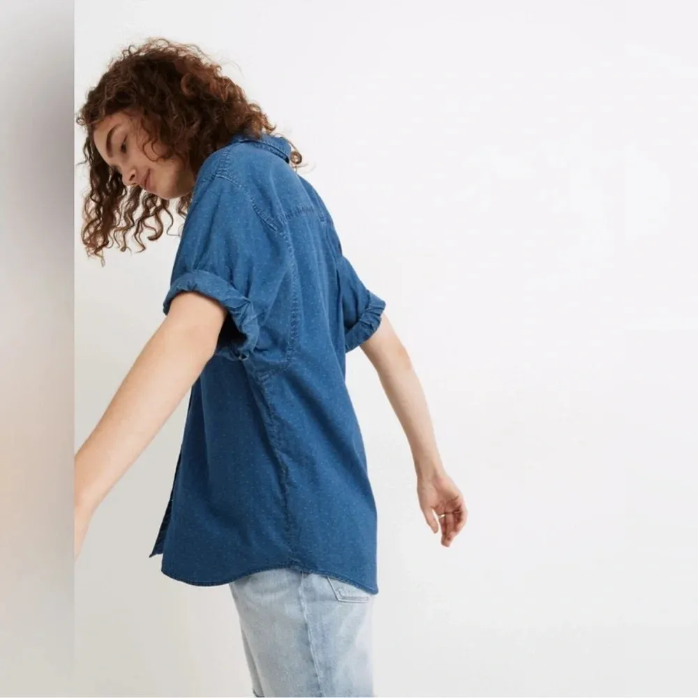 Madewell Denim Chronicle Button-Down Short Sleeve Shirt Oversized Boxy Textured - Image 2