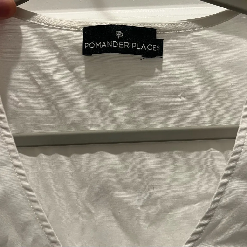 Pomander Place Tuckernuck White Poplin Easton Blouse Ruffle Sleeve Swing Top S - Image 2