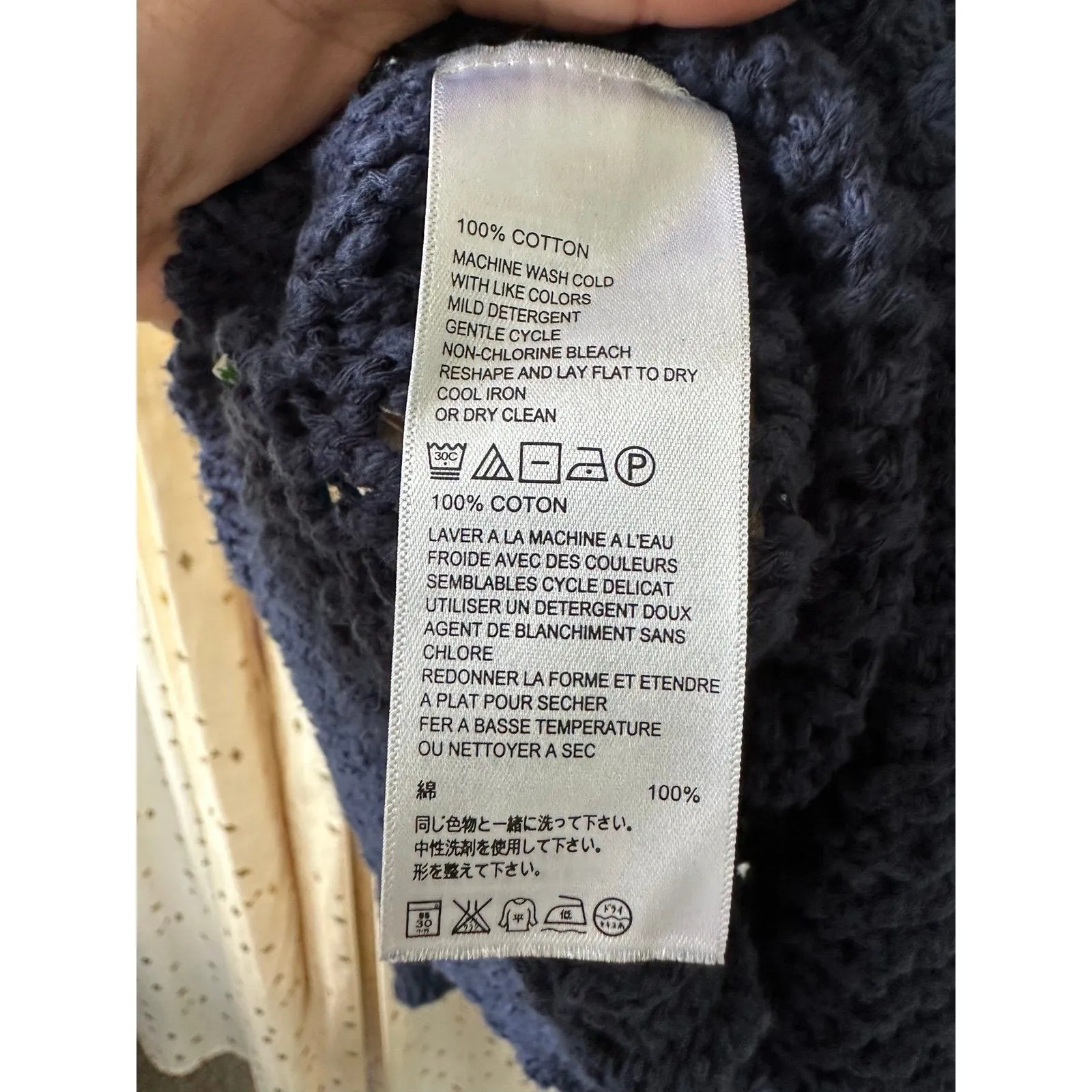 Tommy Bahama Women's 100% Cotton Navy Loose Cable Knit Pull Over Sweater M - Image 6