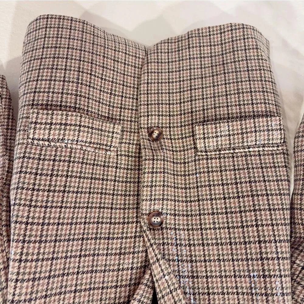 J.ING Jing Brown Houndstooth Sequin Oversized Blazer Suit Jacket Size Small NWT - Image 3