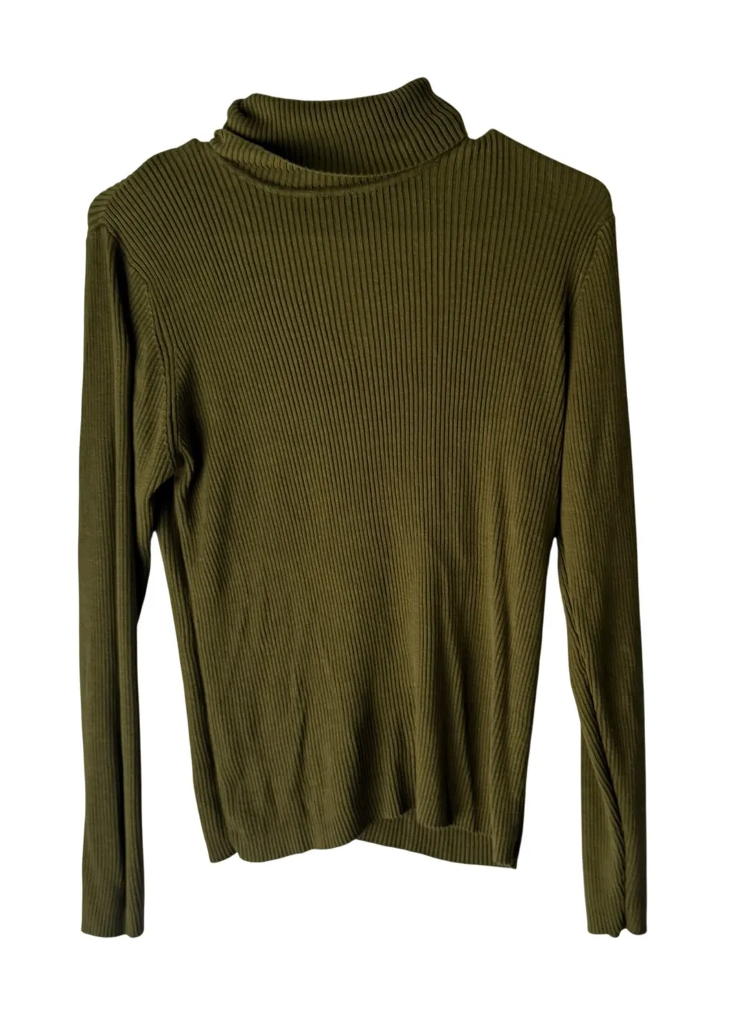 Valerie Stevens Vintage Green Ribbed Silk Turtleneck Sweater L Preppy Old Money - Image 1