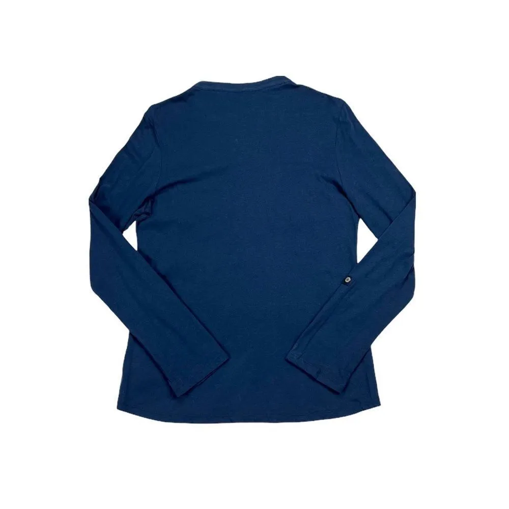 Tommy Hilfiger Navy Blue Roll Tab Sleeve Half Button Down Blouse Top Size Medium - Image 4