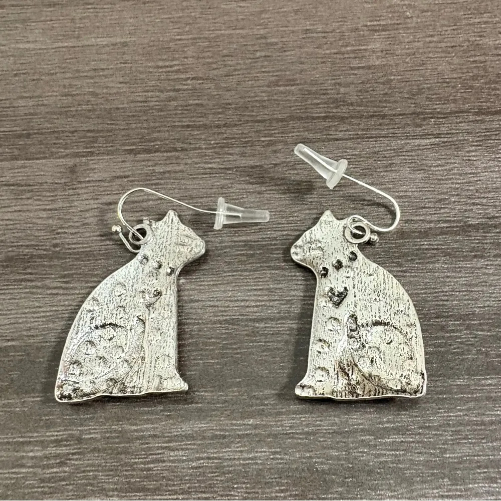 Kitty Cat Dangle Earrings Silver - Image 2