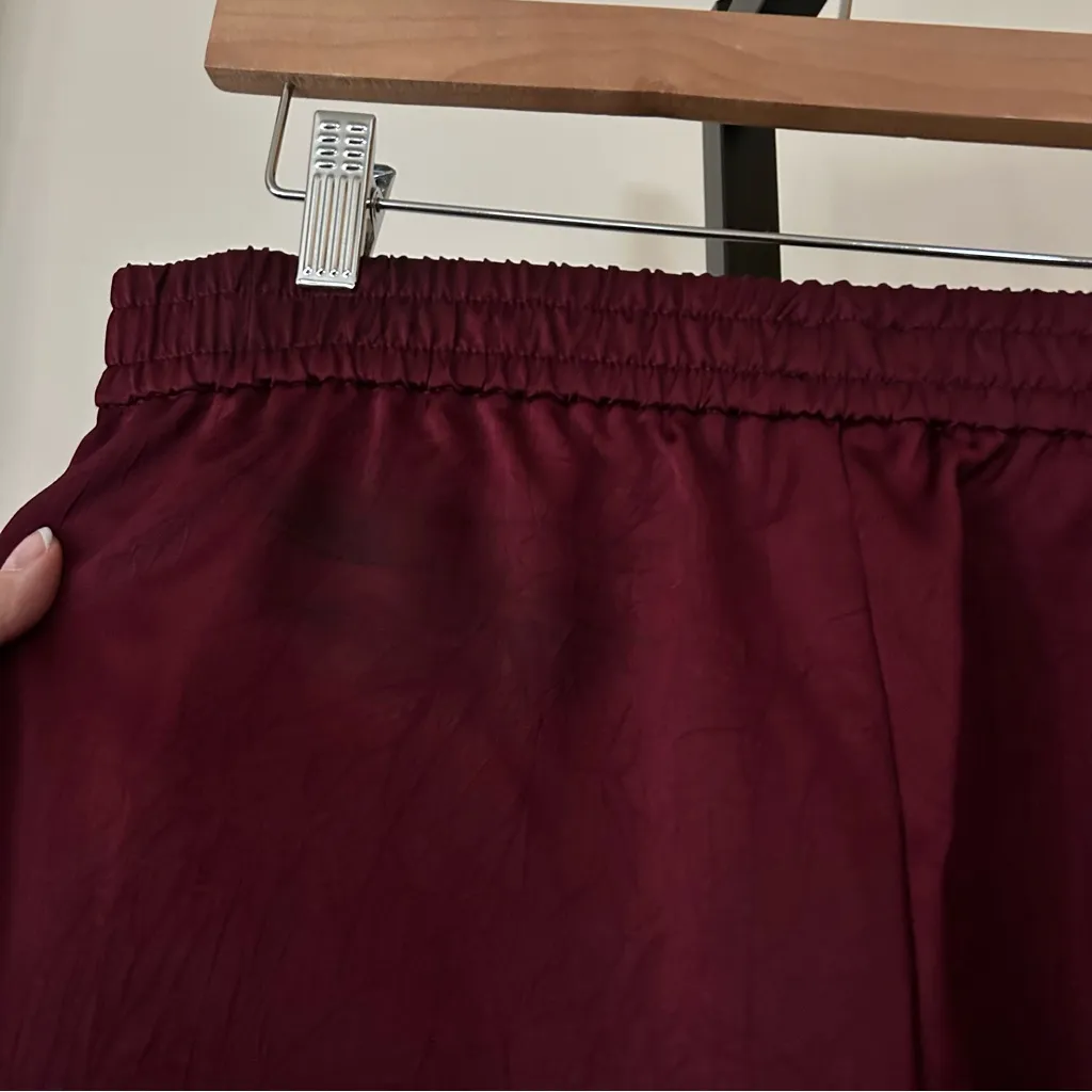 J.Crew Shiny Crinkled Pull-on Pants Wide Leg Burgundy Red NWT $118 Size M FLAW* - Image 10