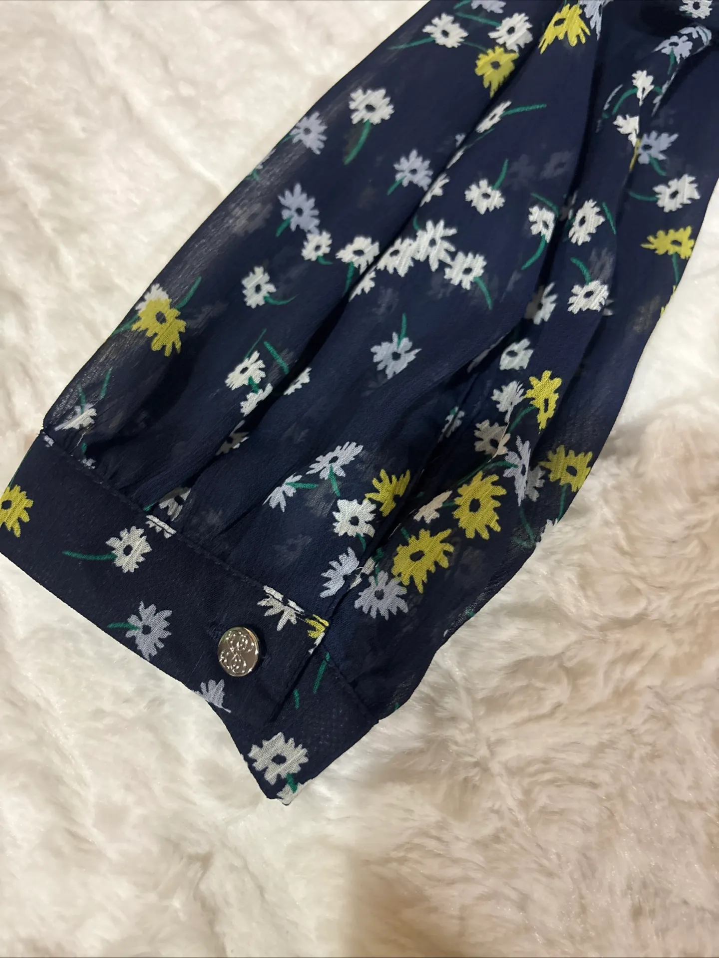 Womens Navy Cold Shoulder Ruffled Bow Detail Sheer . NWT - Image 10