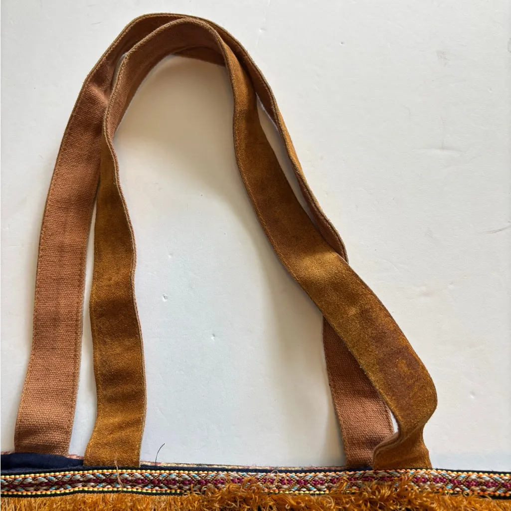 A & P DENIM MULTICOLORED BOHEMIAN TOTE ONE ZIP POCKET INSIDE CLEAN INTERIOR Blue - Image 8