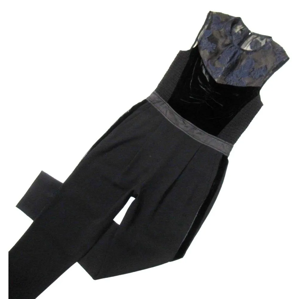 NWT Rebecca Taylor Velvet & Organza Floral Jumpsuit in Dark Violet Black 2 $525 - Image 4