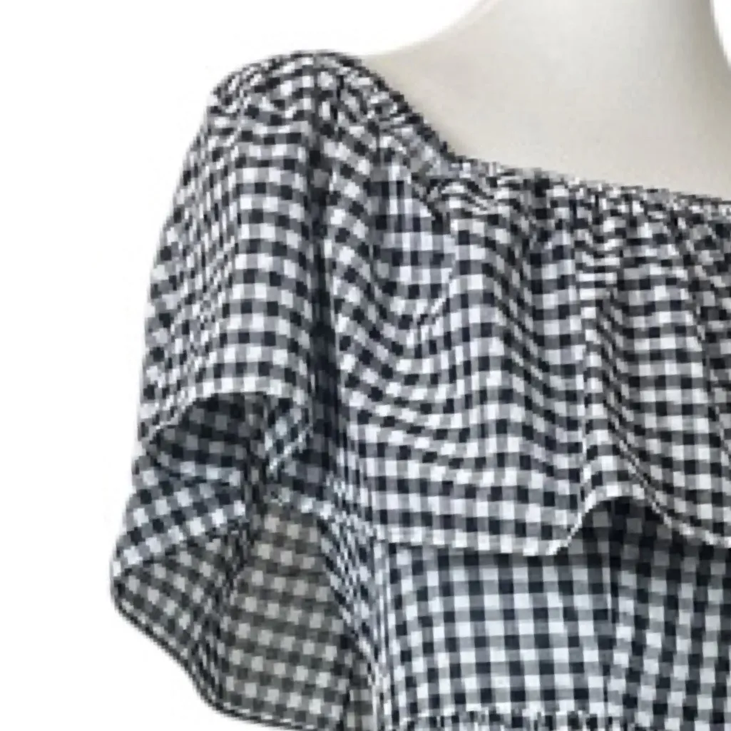 Chelsea28 New Maxi Dress Off Shoulder Ruffle Black White Gingham Women’s Size 4 - Image 10