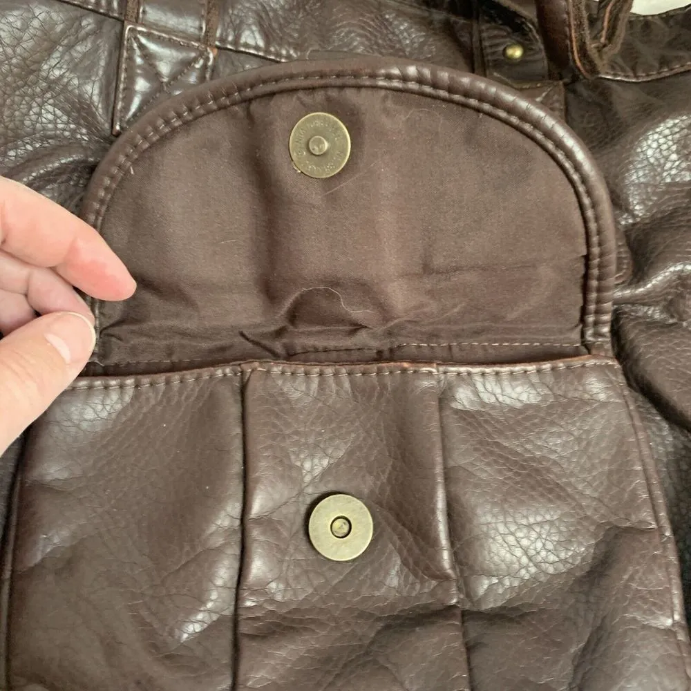 Brown Faux Leather Bag‎ Top Handle Brass Hardware Y2K Style - Image 3