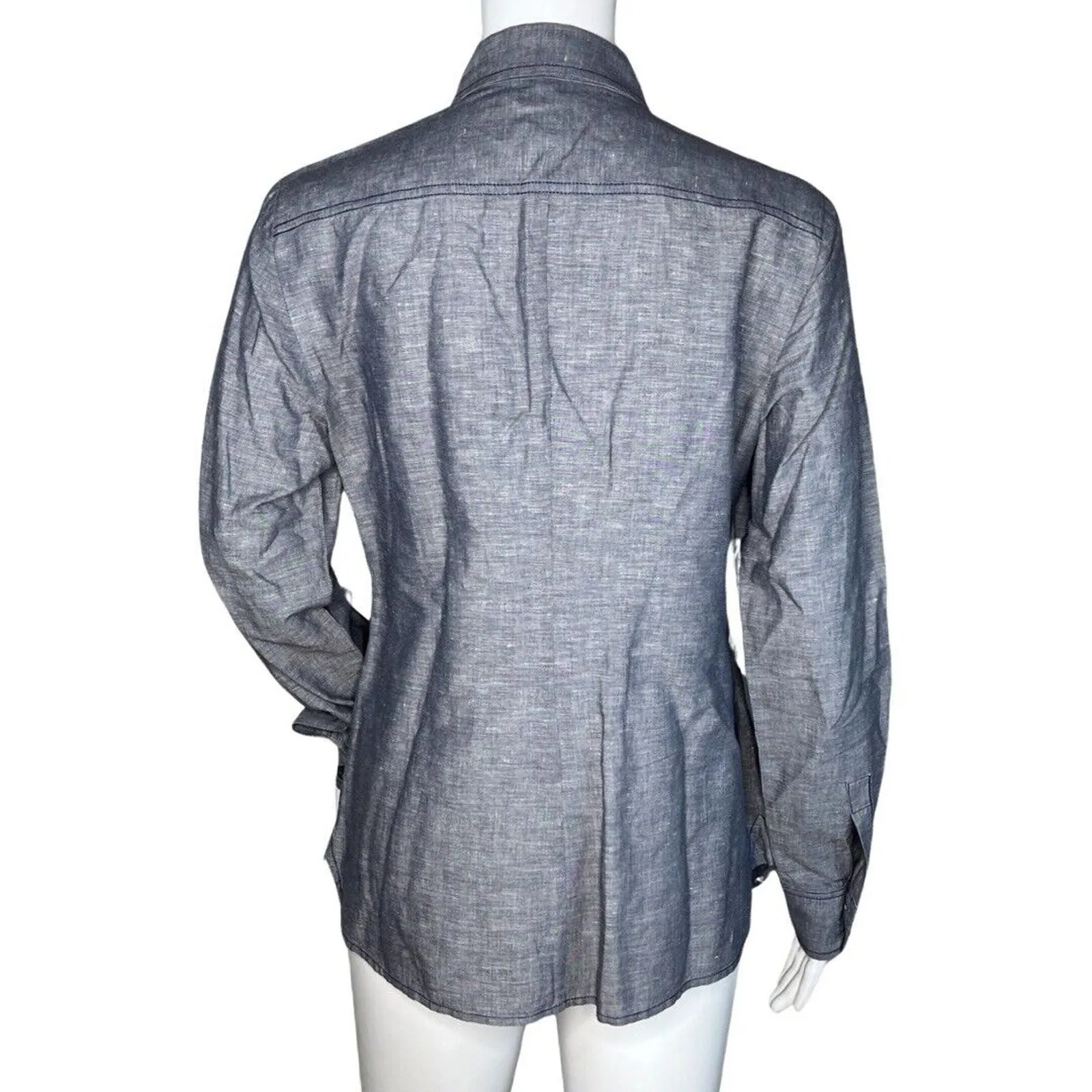 Ann Taylor Shirt Womens 4 Blue Sheen Linen Blend Neutral Basic Casual Minimalist - Image 4