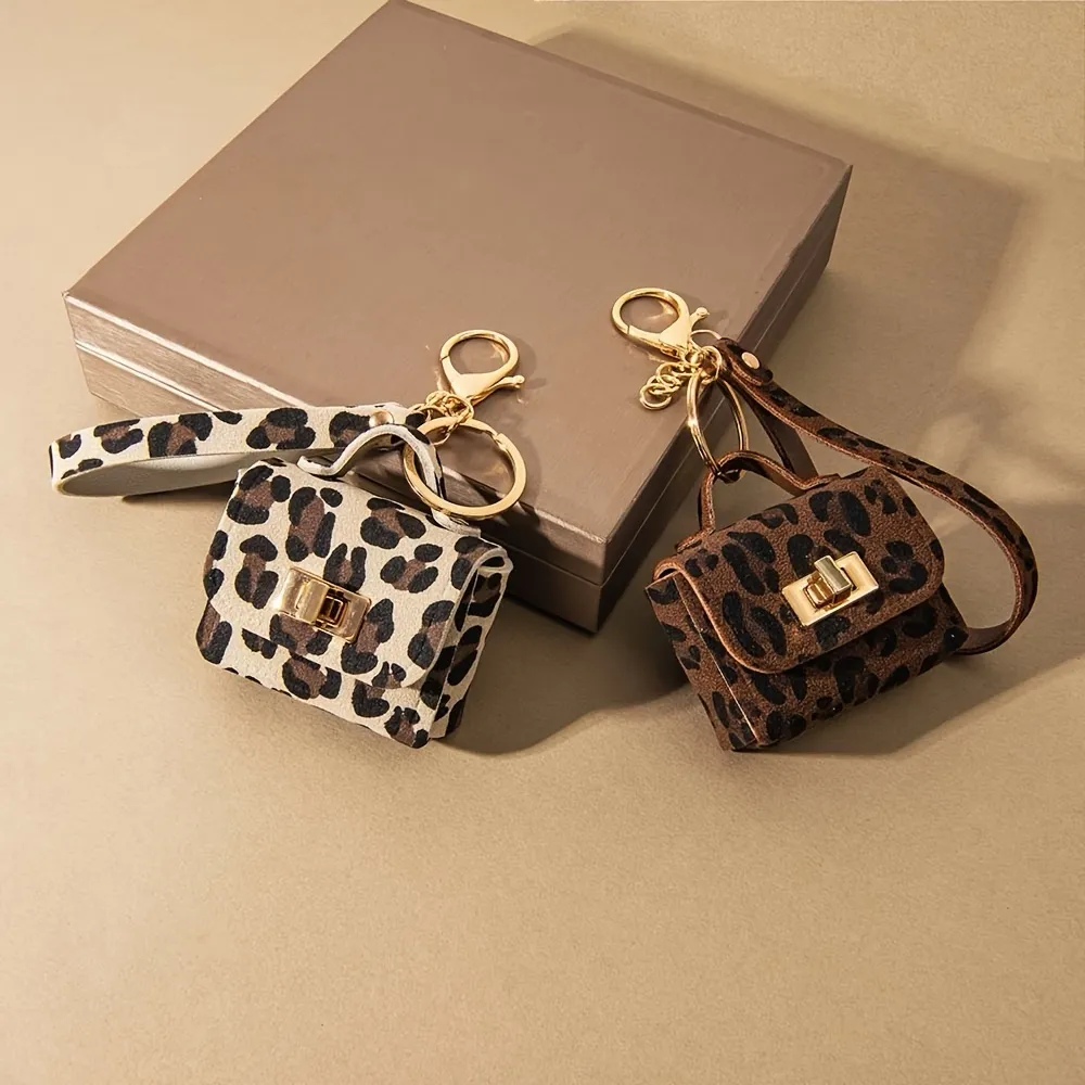 Leopard Print Mini Keychain Bag Brown - Image 4