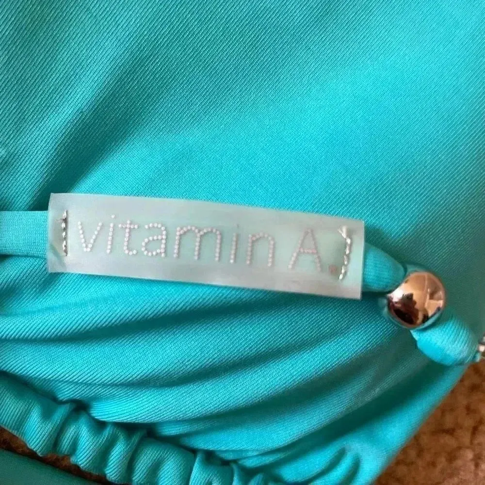 Vitamin A Turquoise Polka Dot Ruffle Triangle Shape Spaghetti Straps Womens SZ S - Image 4