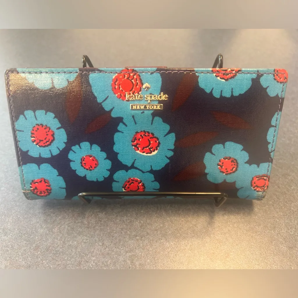 Kate Spade Cameron Street Tangier Floral Lacey Wallet Peacock Blue - Image 3