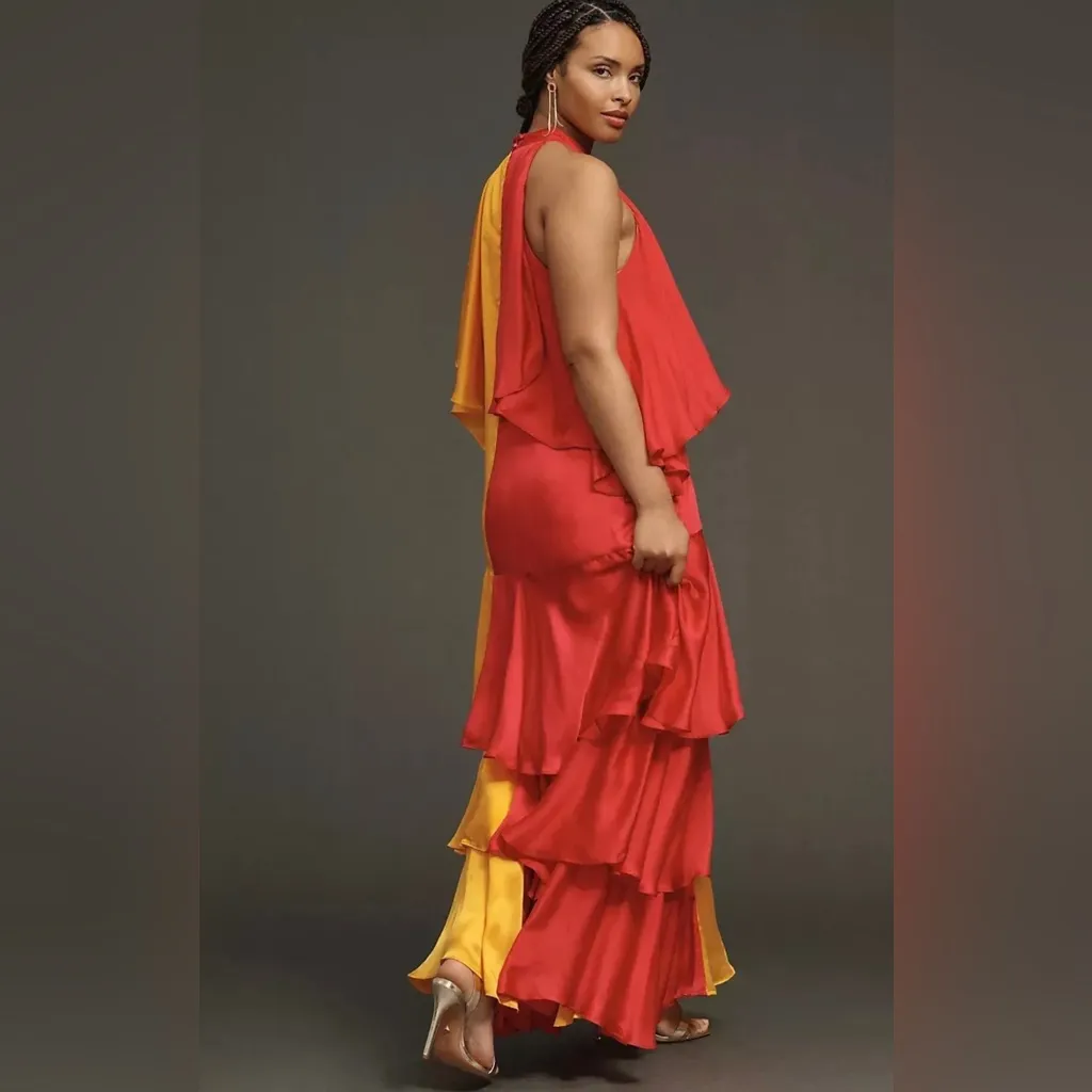 Pinnacle by Shruti Sancheti Mock-Neck Colorblock Ruffle Dress Size S. B26 - Image 5