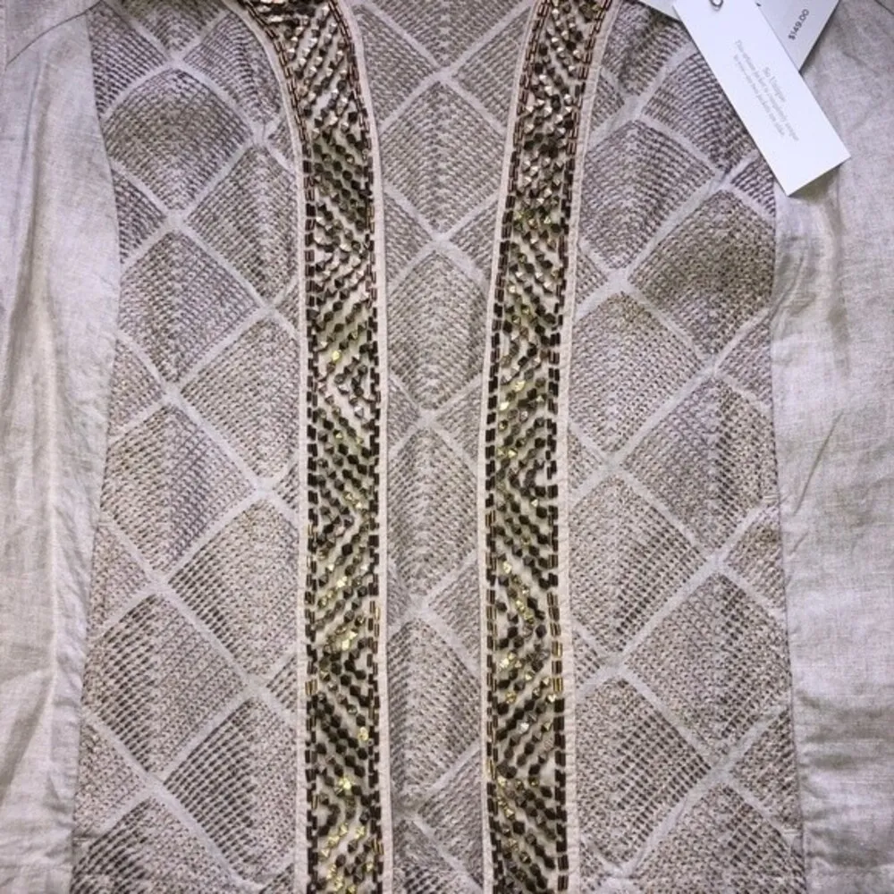 Chico’s Sz 1 Astonishing Artisan Flax Linen Jacket 3/4 Sleeve NEW NWT - Image 2