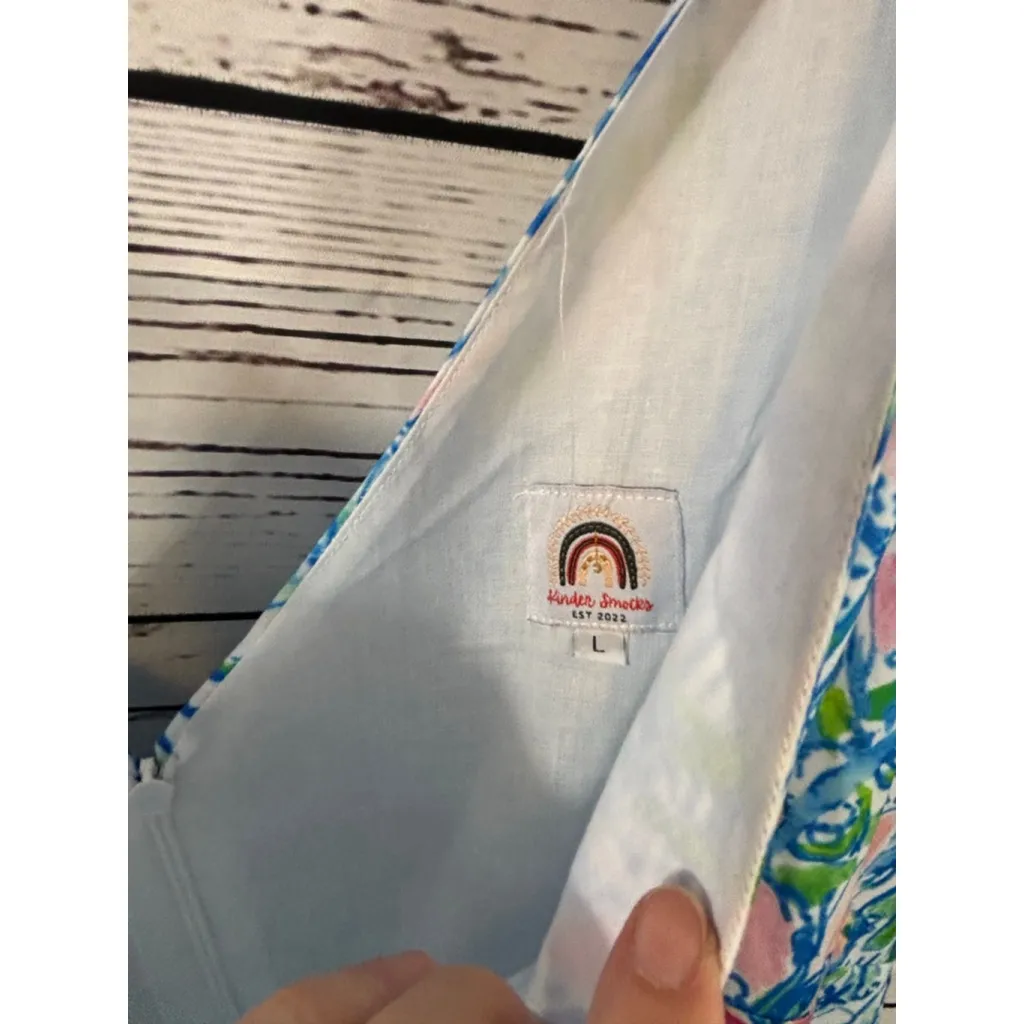 Women's Kinder Smocks Blue Pink Floral Ruffle Tank Top L Size L - Image 4