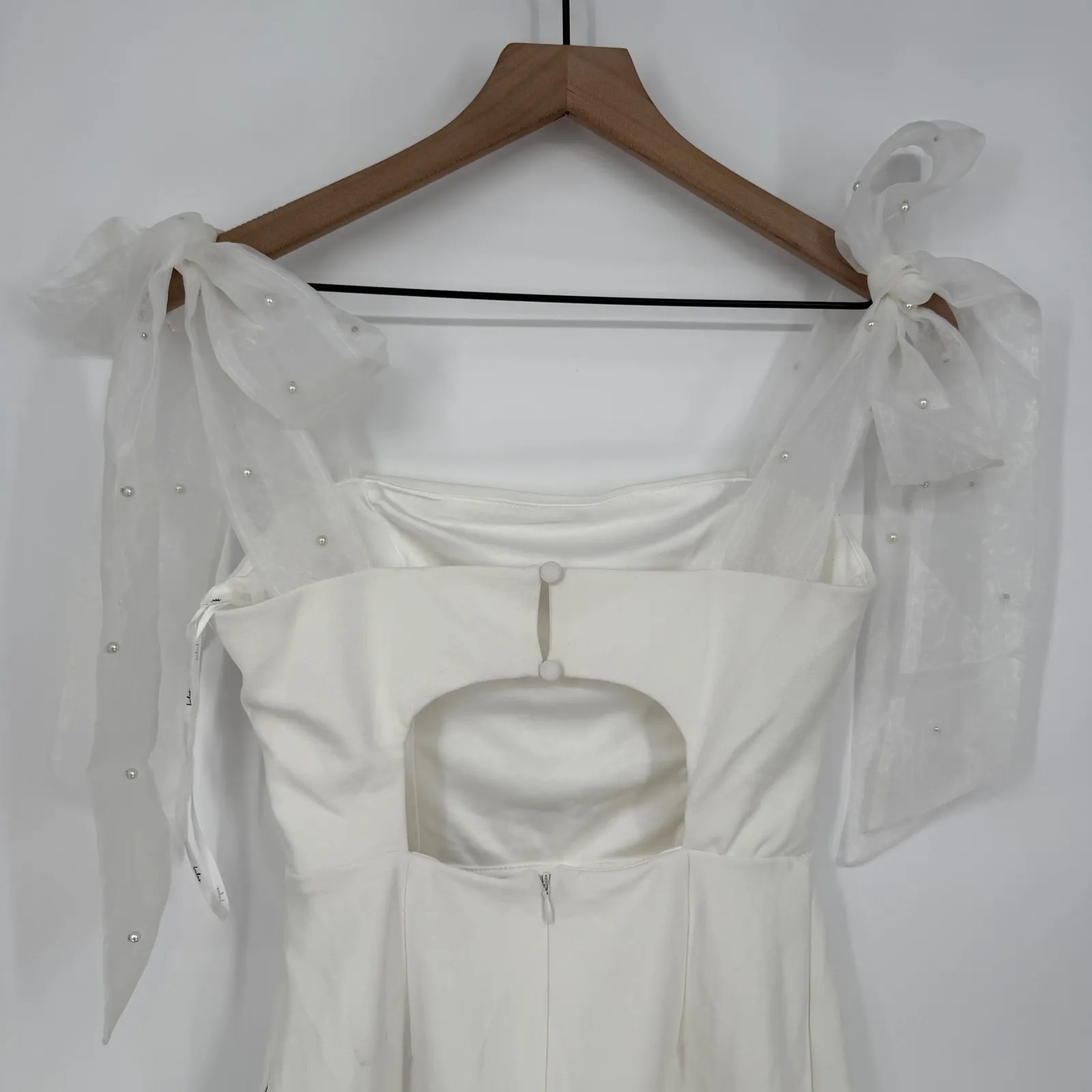 Lulus‎ Beaming Perfection White Pearl Organza Tie-Strap Mini Dress Size S - Image 7
