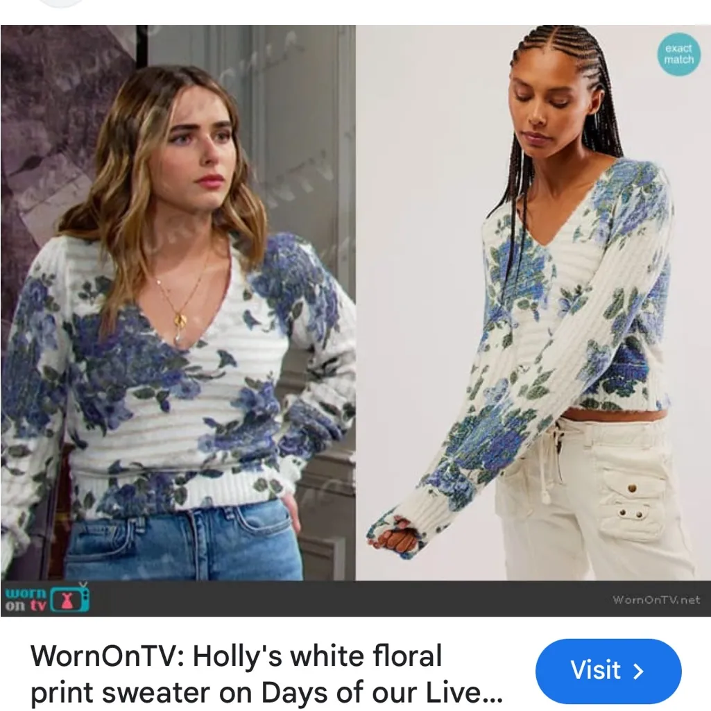 Free People Bed Of Roses V Neck Ivory Blue Floral Cropped Sweater S - Image 10