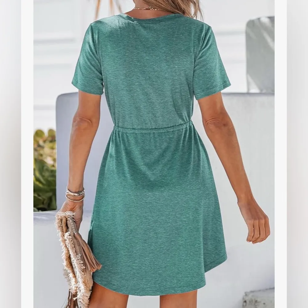 CUPSHE Women Summer Dresses Drawstring Button Front Short Sleeve V Neck Mini Sm - Image 2