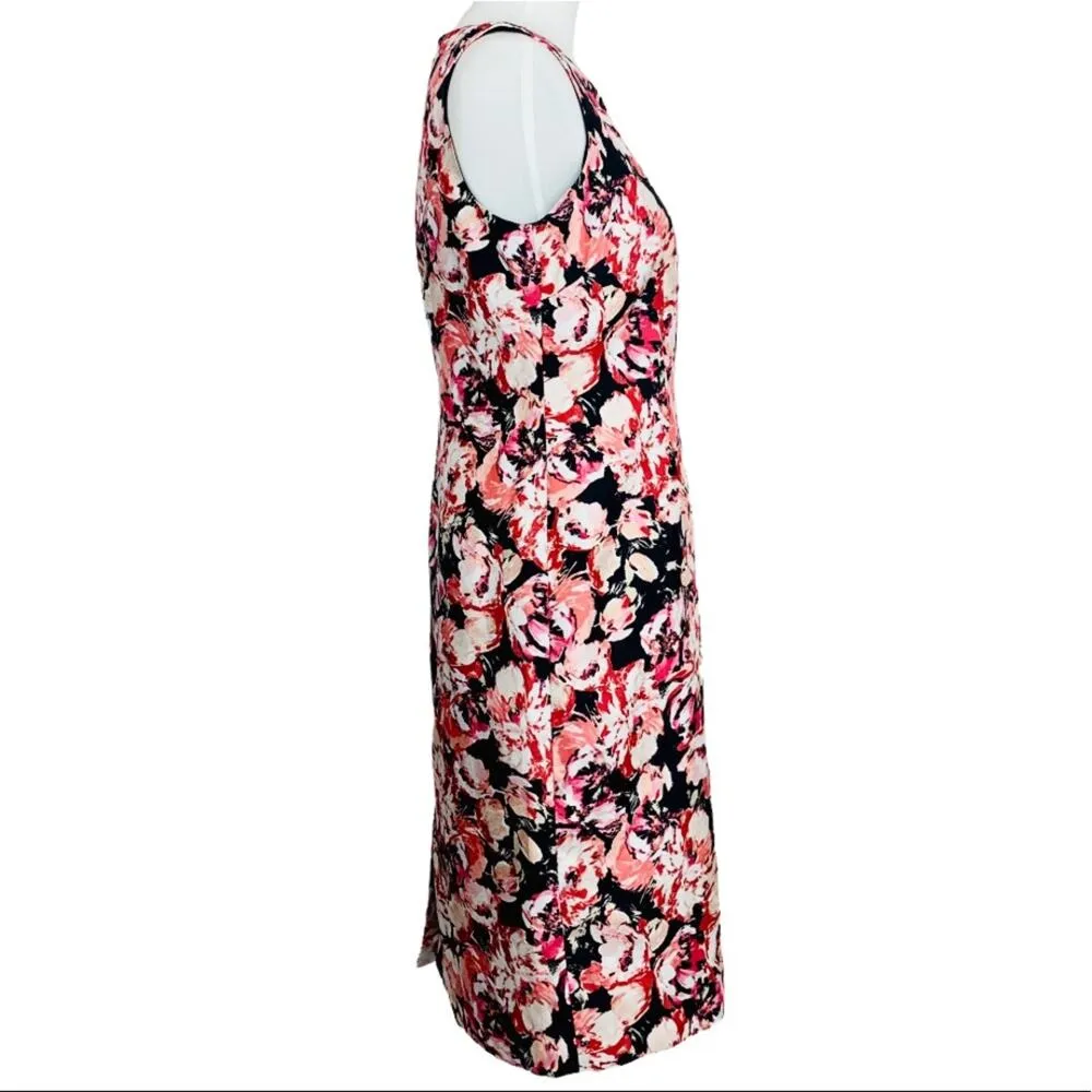 Jones Studio Dress Black Pink Floral Sheath Sleeveless Crew Neck Women's Size 4 - Image 13