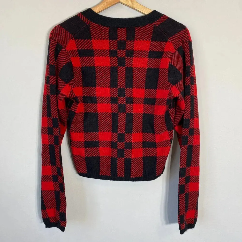 NWT Polo Ralph Lauren Buffalo Plaid Cropped Cardigan Sweater Womens XS Red Black - Image 9
