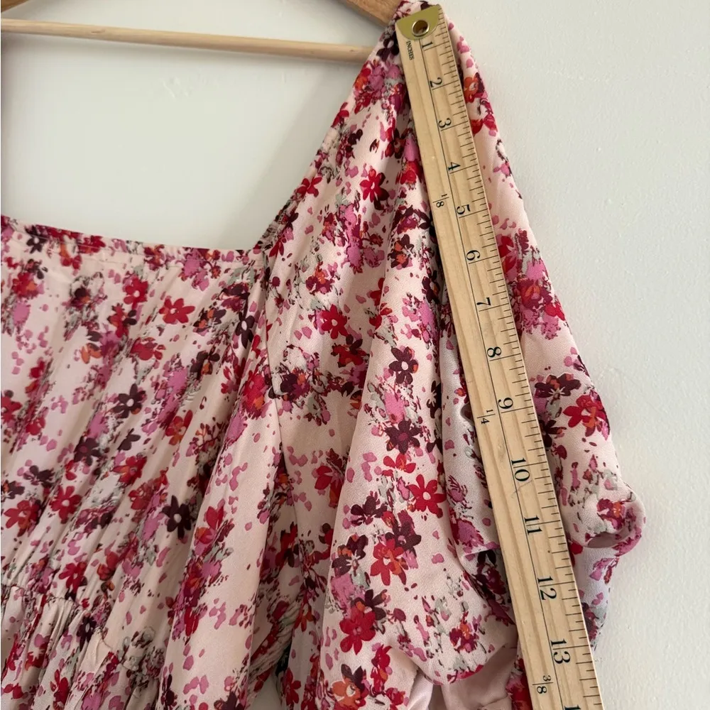 Floral romantic chic women short sleeve maxi Dress Red and Pink plus size 1XL. - Image 9